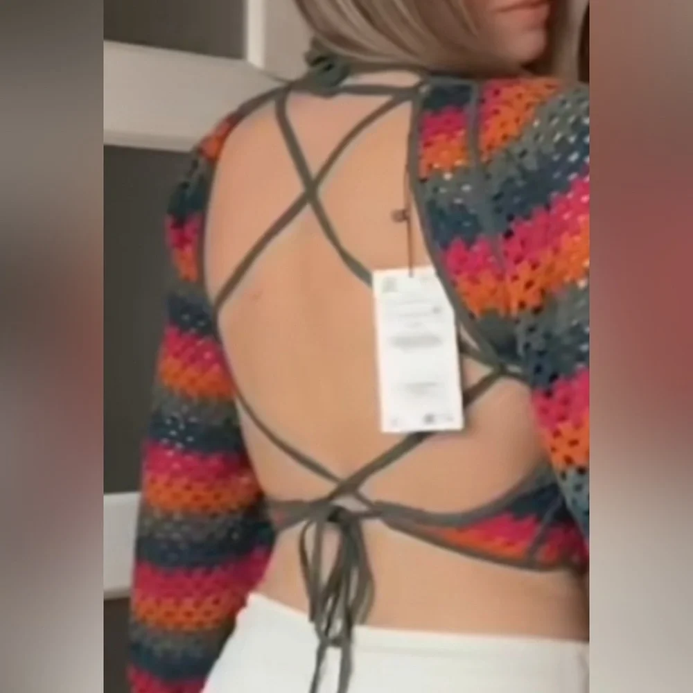 New! Zara small Colorful Crochet back tie top.